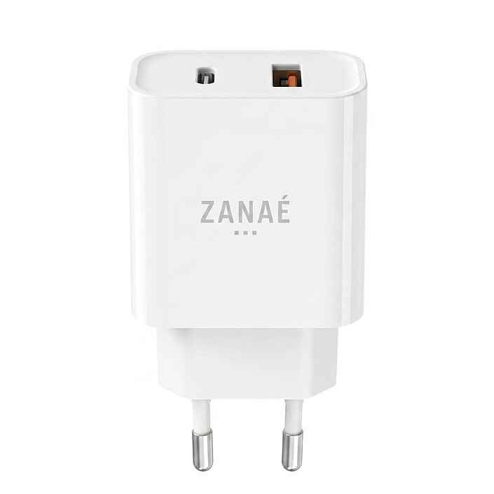 Zanaé Chargeur USB-C et USB-A 20W pour Smartphone et Tablette Charge Rapide Blanc pas cher