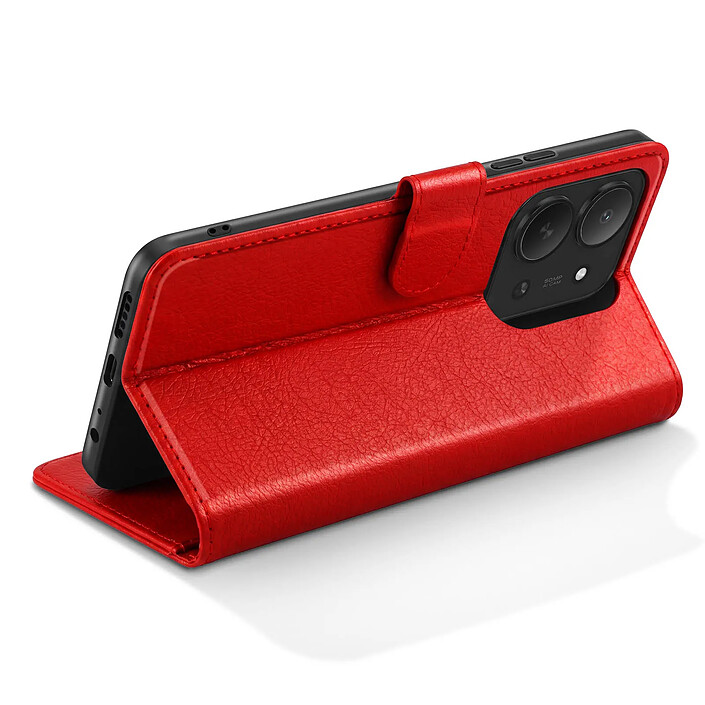 Avis Étui Portefeuille pour Redmi 17C Chesterfield avec Fonction Support Vidéo Rouge