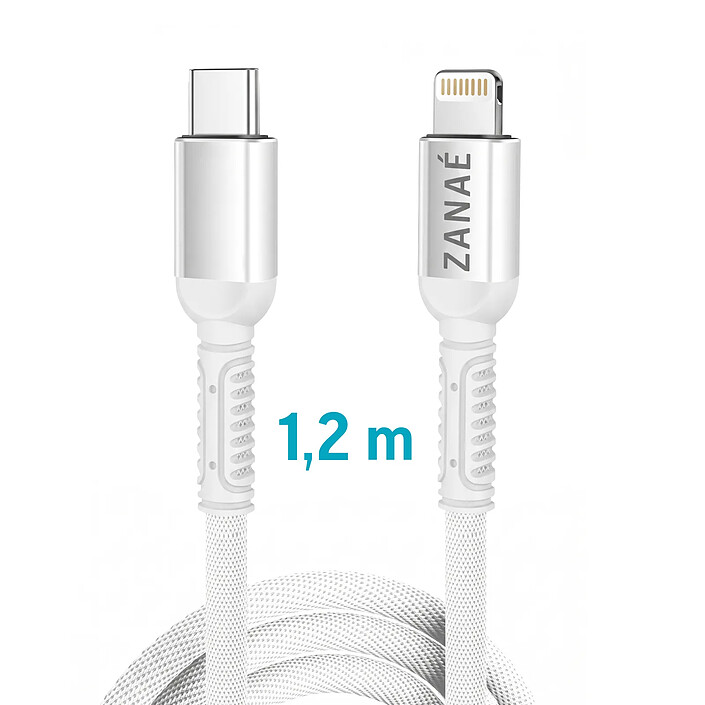 Acheter Zanaé Câble USB-C vers Lightning pour iPhone / iPad / AirPods Tressé 1.2 m Anti-nœuds Blanc