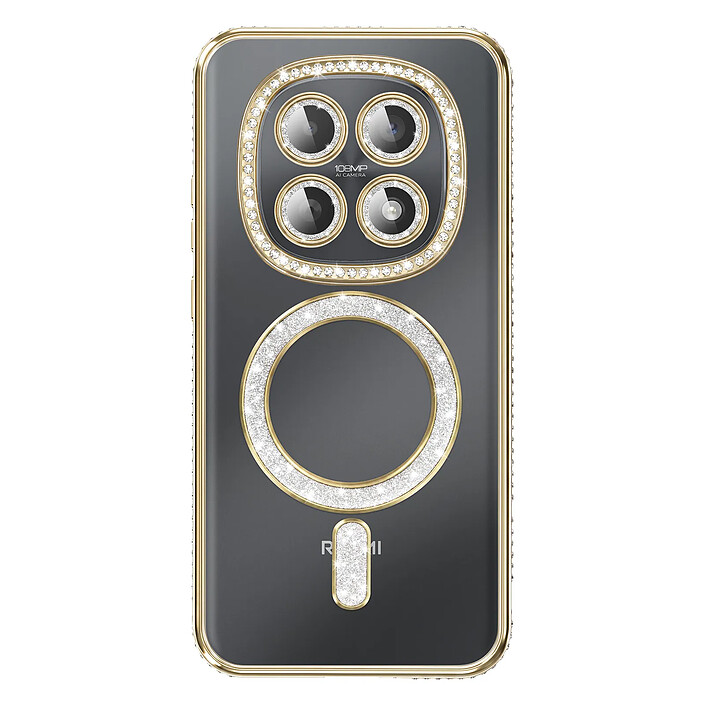 Coque pour Redmi Note 15 Compatible MagSafe avec Contour à Strass Dorée