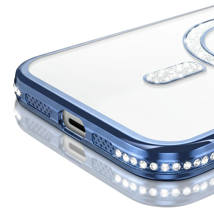 Avis Coque pour iPhone 14 Pro Max Compatible MagSafe avec Contour à Strass Bleu