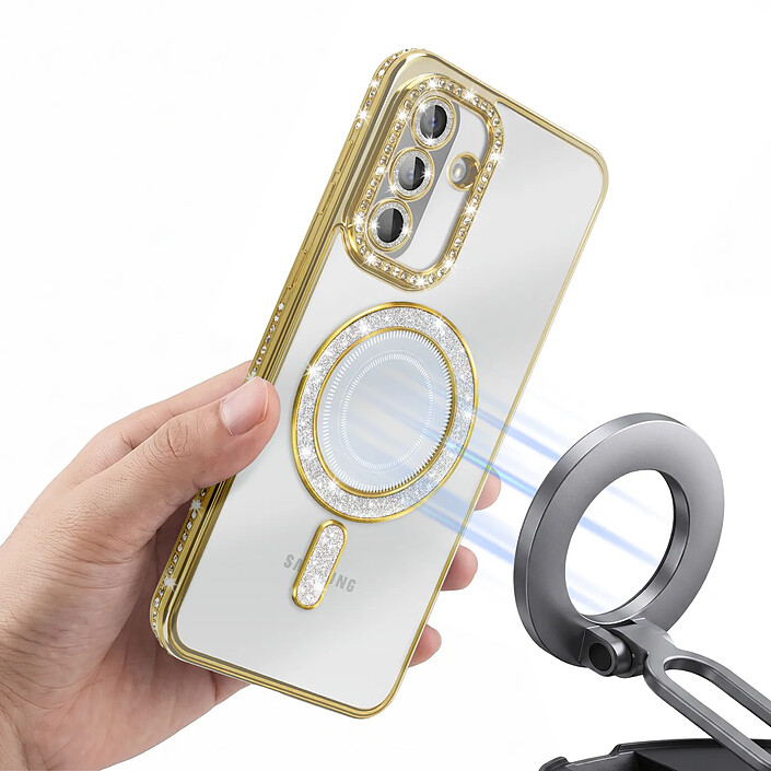 Coque pour Galaxy A56 / A36 Compatible MagSafe avec Contour à Strass Dorée pas cher