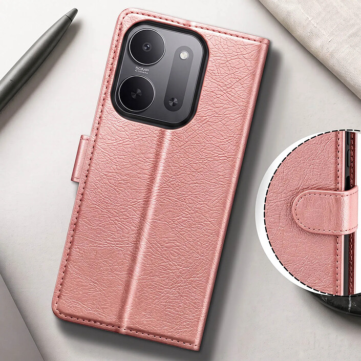 Acheter Étui Portefeuille pour Redmi 17C Chesterfield avec Fonction Support Vidéo Rose