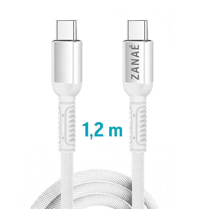 Acheter Zanaé Câble USB-C vers USB-C 60W 3A Tressé Flexible Renforcé Anti-nœuds 1.2 m Blanc