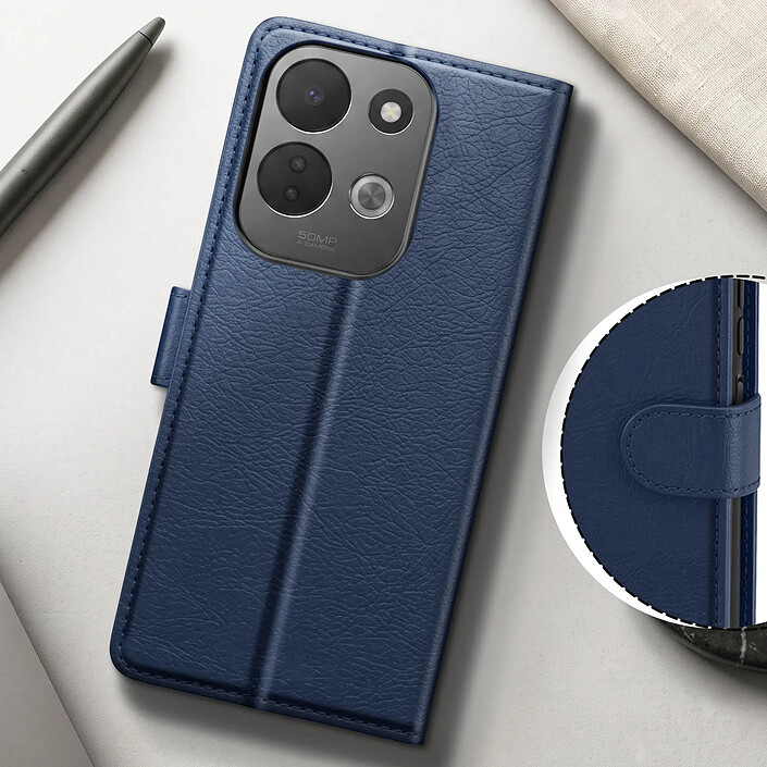 Acheter Étui Portefeuille pour Redmi 17 Chesterfield avec Fonction Support Vidéo Bleu nuit