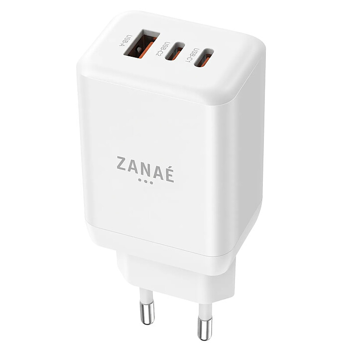 Zanaé Chargeur Secteur avec 2 Ports USB-C 65W et 1 Port USB-A 30W Ultra Rapide Blanc