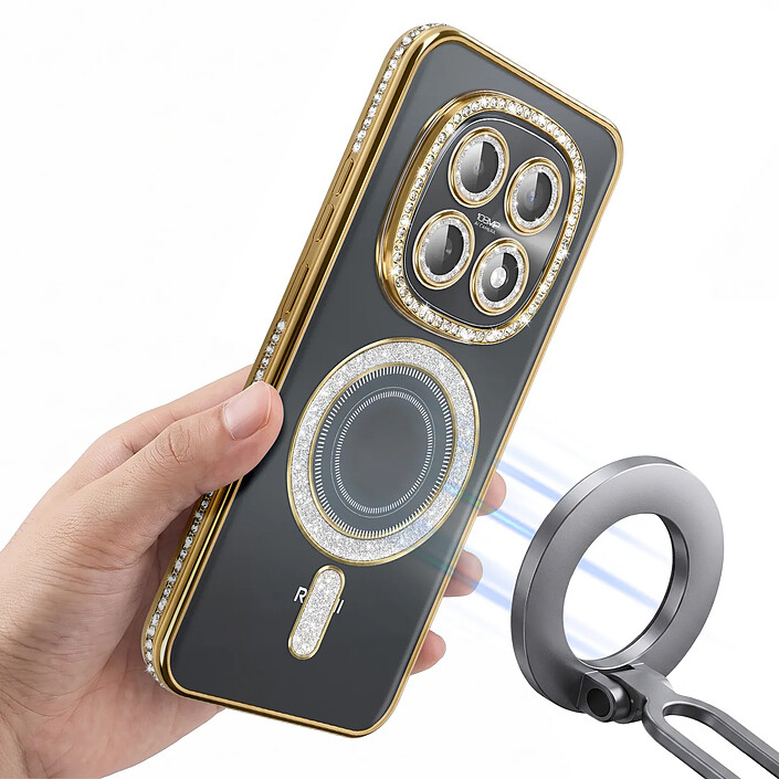 Coque pour Redmi Note 15 Compatible MagSafe avec Contour à Strass Dorée pas cher