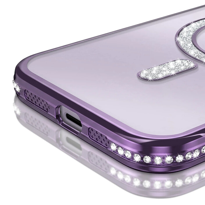 Avis Coque pour iPhone 15 Plus Compatible MagSafe avec Contour à Strass Violet