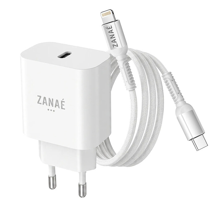 Zanaé Chargeur USB-C pour iPhone et iPad avec Câble USB-C Lightning Charge Rapide Blanc