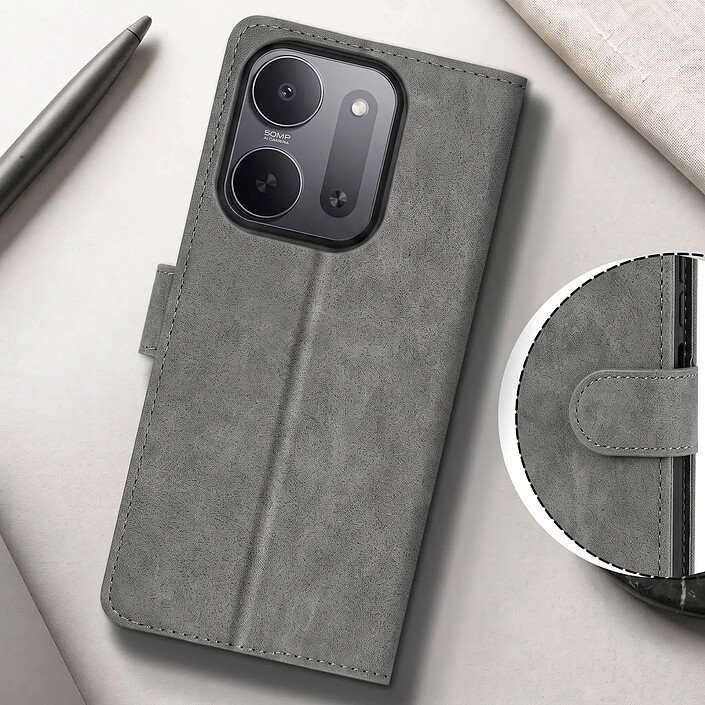 Acheter Étui Portefeuille pour Redmi 17C Chesterfield avec Fonction Support Vidéo Gris