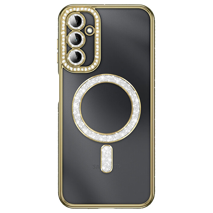 Coque pour Galaxy A14 4G / 5G Compatible MagSafe avec Contour à Strass Dorée