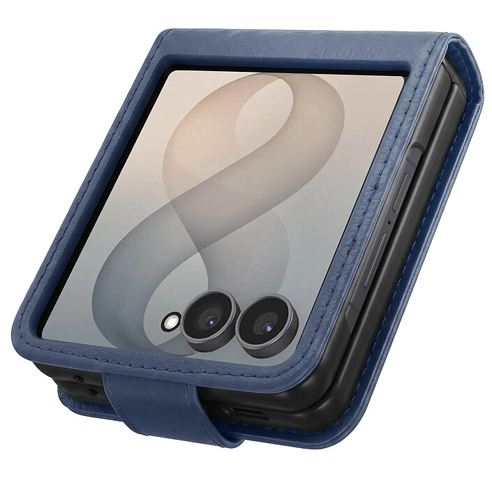 Étui à Clapet pour Galaxy Z Flip 8 Série Chesterfield Effet Cuir Texturé Bleu marine pas cher