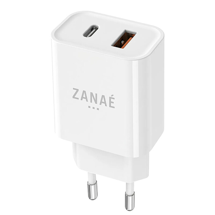 Zanaé Chargeur USB-C et USB-A 20W pour Smartphone et Tablette Charge Rapide Blanc