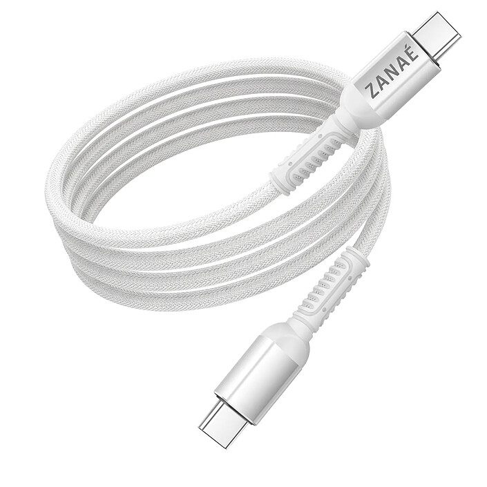 Zanaé Câble USB-C vers USB-C 60W 3A Tressé Flexible Renforcé Anti-nœuds 1.2 m Blanc