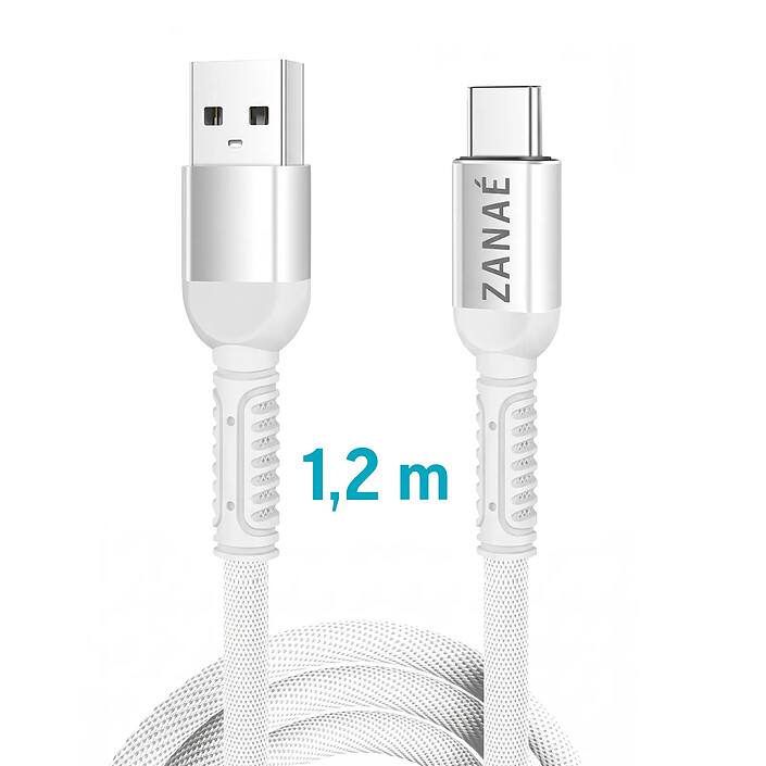 Acheter Zanaé Câble USB-A vers USB-C 10W en Nylon Tressé Flexible Renforcé Anti-nœuds 1.2m Blanc
