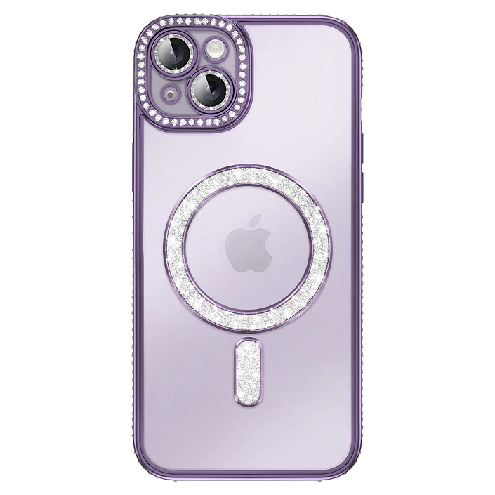 Coque pour iPhone 15 Plus Compatible MagSafe avec Contour à Strass Violet