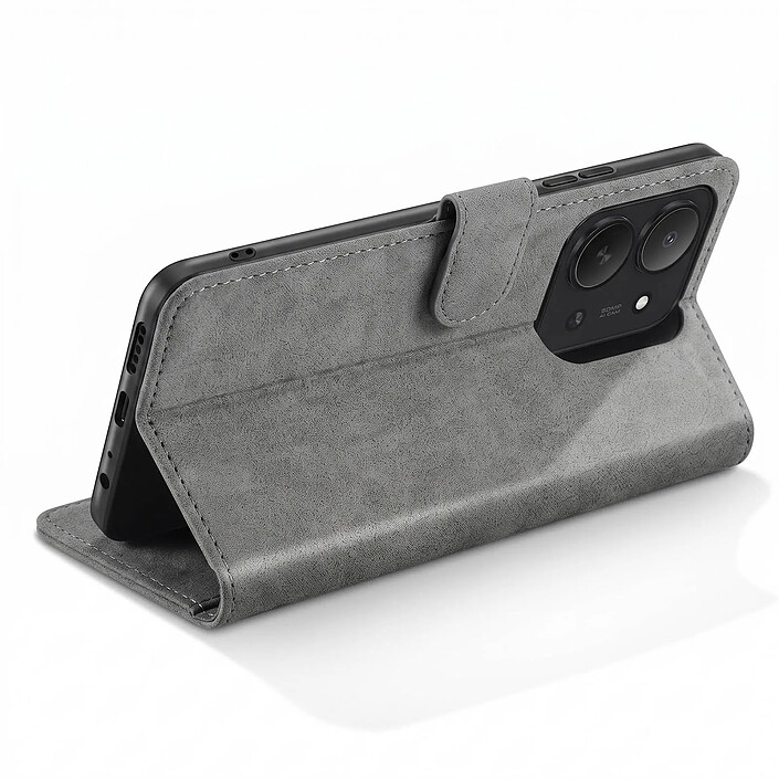 Avis Étui Portefeuille pour Redmi 17C Chesterfield avec Fonction Support Vidéo Gris
