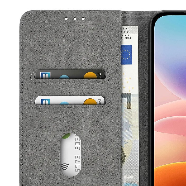 Étui Portefeuille pour Redmi 17 Chesterfield avec Fonction Support Vidéo Gris pas cher