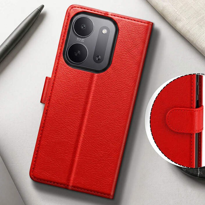 Acheter Étui Portefeuille pour Redmi 17C Chesterfield avec Fonction Support Vidéo Rouge