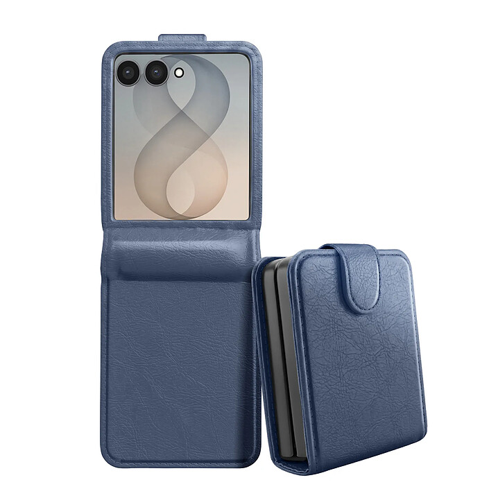 Étui à Clapet pour Galaxy Z Flip 8 Série Chesterfield Effet Cuir Texturé Bleu marine