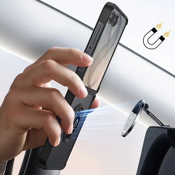 Coque pour Samsung Galaxy Z Flip 8 Anneau Magnétique Rotatif et Support Noir pas cher