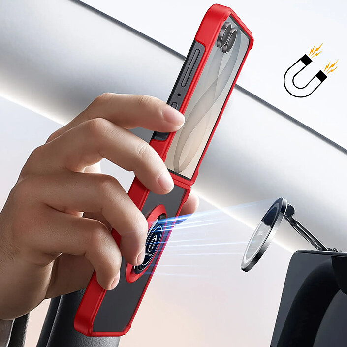Coque pour Samsung Galaxy Z Flip 8 Anneau Magnétique Rotatif et Support Rouge pas cher