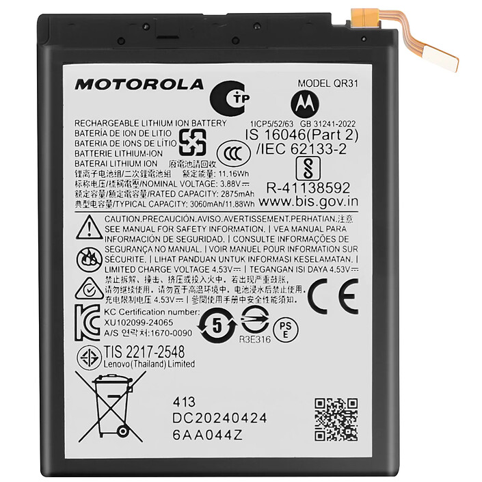 MOTOROLA Batterie Principale pour Motorola Moto Razr 50 3060mAh QR31 Original Noir