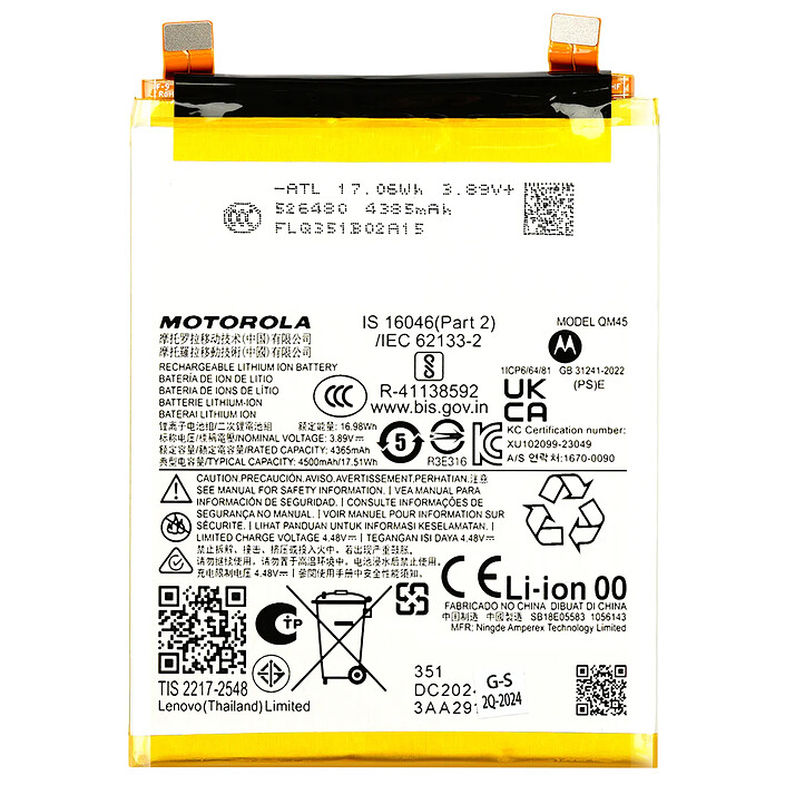 MOTOROLA Batterie interne pour Motorola Edge 50 Pro 4500mAh QM45 Original Blanc