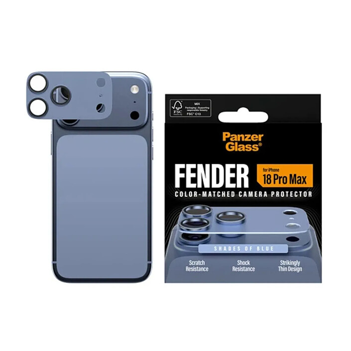 Avis PanzerGlass Protection d'Objectif Caméra pour iPhone 18 Pro Max avec Cadre en Aluminium Bleu