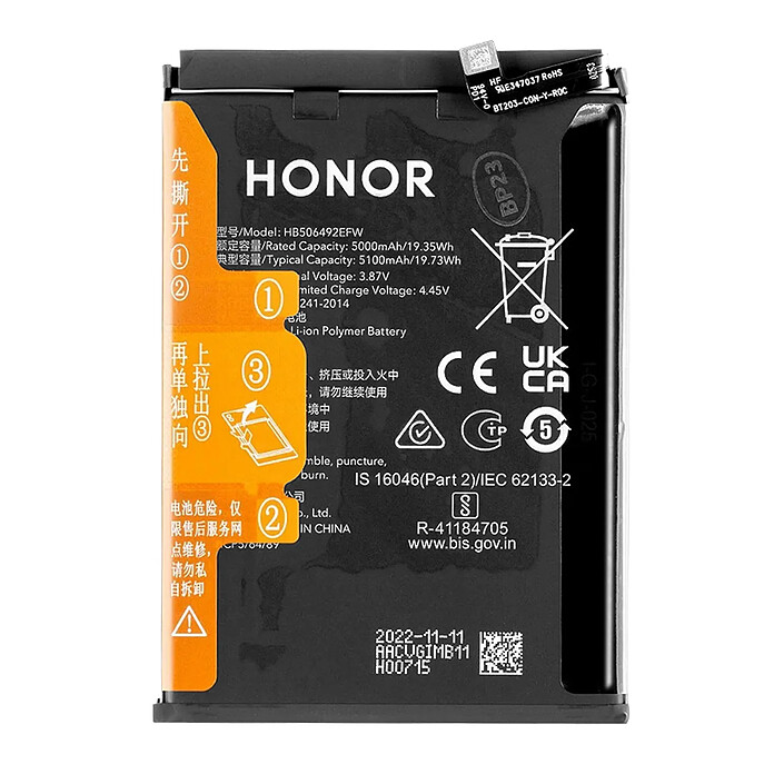 Honor Batterie pour Honor Magic 5 Lite 5100mAh modèle HB506492EFW Noir