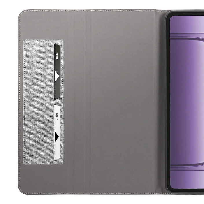 Étui pour OnePlus Pad 3 Effet Cuir Toilé avec Support et Porte-Cartes Gris pas cher