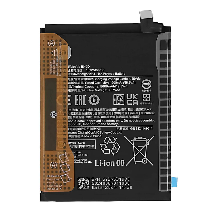 Xiaomi Batterie pour Xiaomi Redmi Note 11 4G et Note 11S 4G 5000mAh BN5D Noir