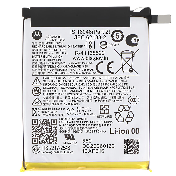 MOTOROLA Batterie Principale pour Motorola Razr 70 SM36 Modèle SM36 3590mAh Service Pack Gris