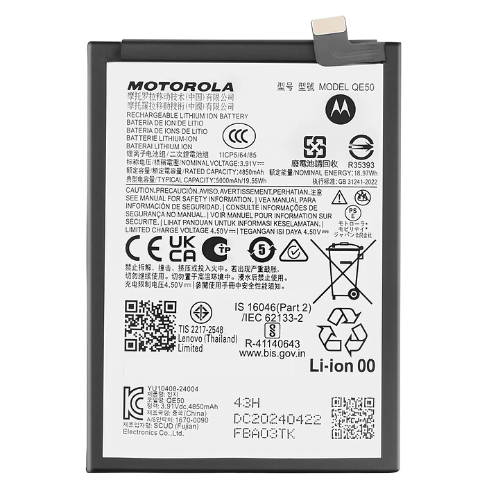 MOTOROLA Batterie interne pour Motorola Moto G85 5000mAh SB18E14178 Original Blanc