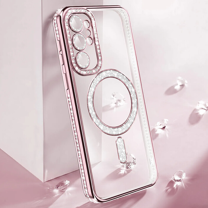 Acheter Coque Diamant pour Galaxy S26 Ultra avec Anneau Magnétique et Contour Strassé Noir / Transparent