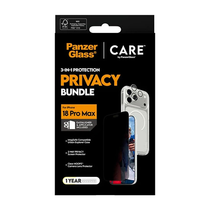 Acheter PanzerGlass Coque pour iPhone 18 Pro Max avec Protection d'Écran et Caméra Anti-Espion Transparent