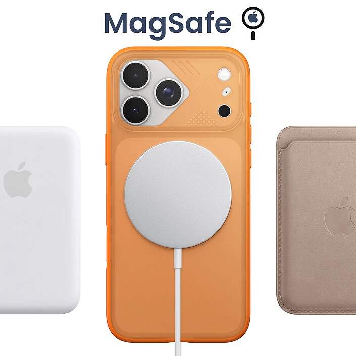 Acheter Générique Coque MagSafe pour iPhone 18 Pro avec Dos Translucide et Anneau Rotatif Orange