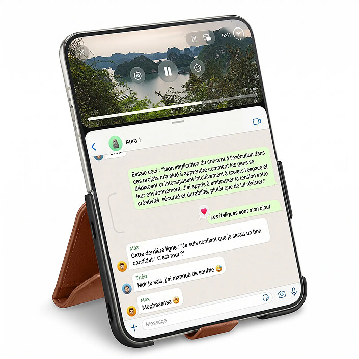 Avis Générique Étui Portefeuille pour iPhone Duo en Cuir avec Support Dépliable Marron