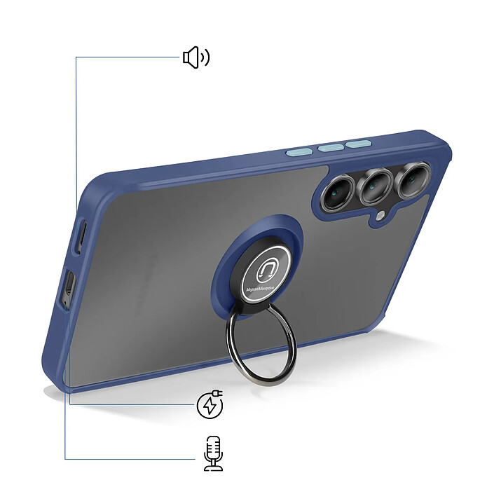 Acheter Coque pour Galaxy S26 FE avec Anneau Magnétique Rotatif et Finition Givrée Bleu nuit