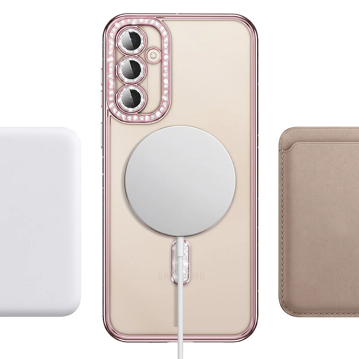 Coque Diamant pour Galaxy S26 Plus avec Anneau Magnétique et Contour Strassé Noir / Transparent pas cher