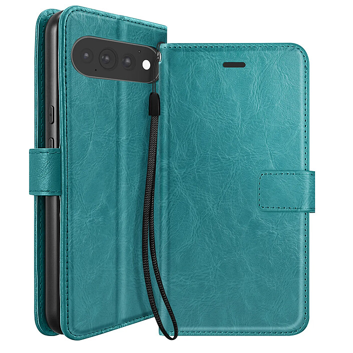 Mayaxess Étui Portefeuille pour Google Pixel 11 Pro avec Dragonne et Fonction Support Turquoise