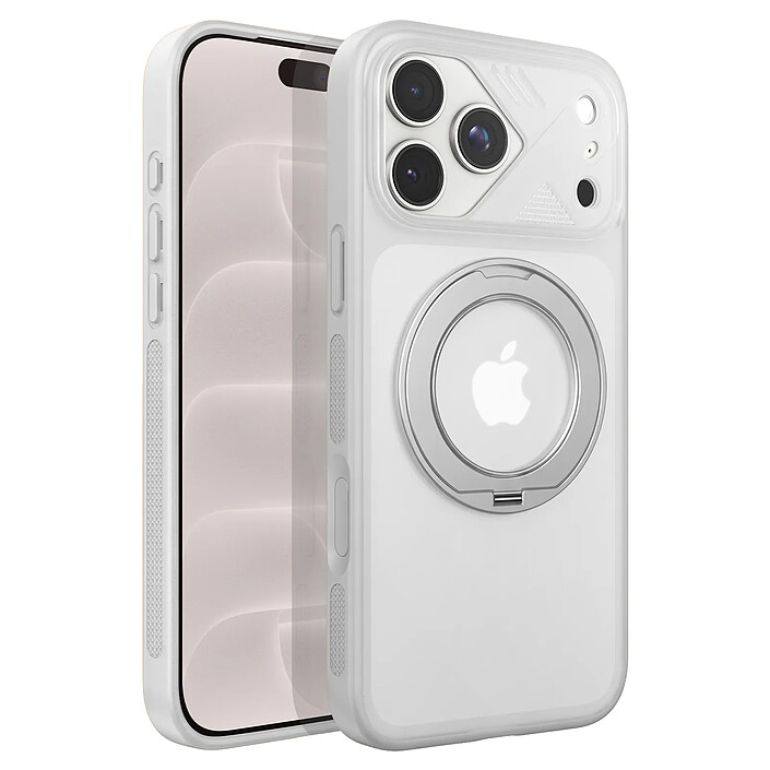 Générique Coque MagSafe pour iPhone 18 Pro avec Dos Translucide et Anneau Rotatif Blanc
