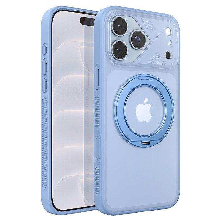 Générique Coque MagSafe pour iPhone 18 Pro avec Dos Translucide et Anneau Rotatif Bleu