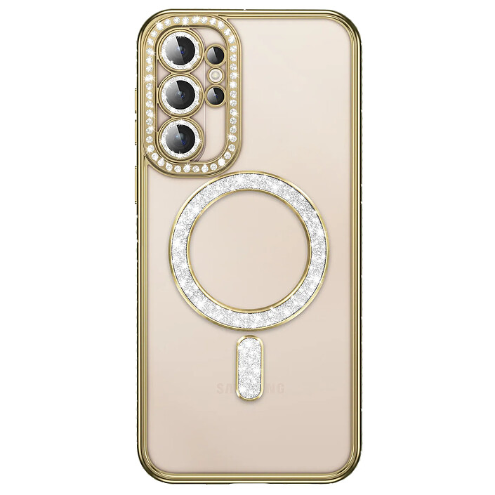 Coque Diamant pour Galaxy S26 Ultra avec Anneau Magnétique et Contour Strassé Dorée