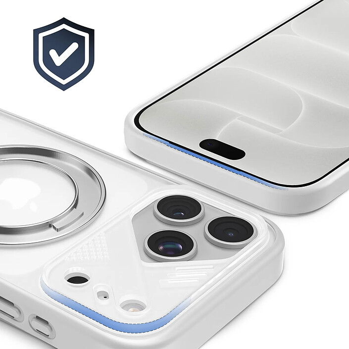 Avis Générique Coque MagSafe pour iPhone 18 Pro avec Dos Translucide et Anneau Rotatif Blanc