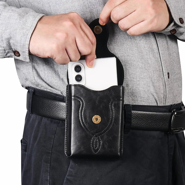 Étui Ceinture pour Smartphone Format Fold en Éco-Cuir avec Bandoulière Noir pas cher
