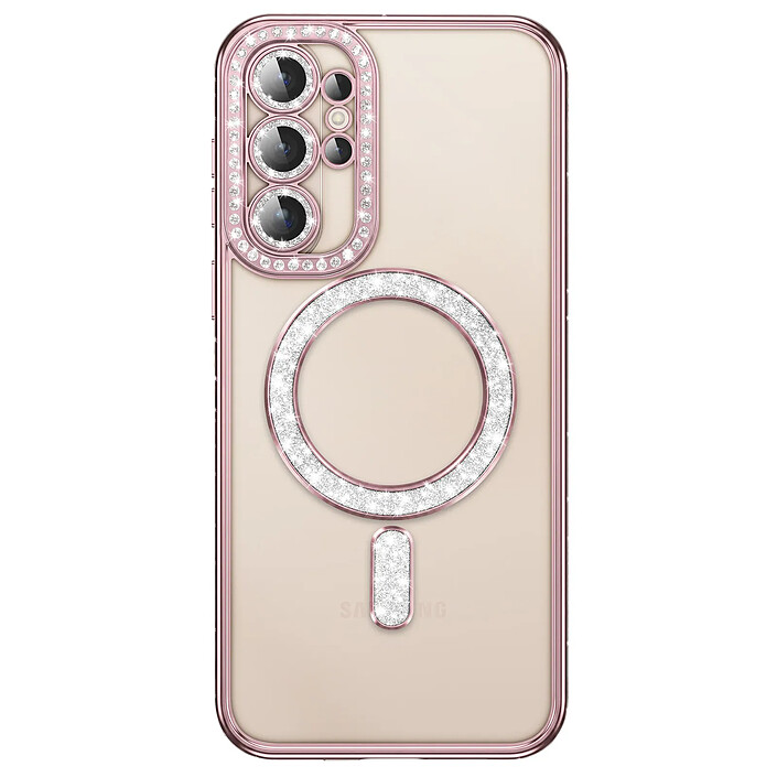 Coque Diamant pour Galaxy S26 Ultra avec Anneau Magnétique et Contour Strassé Noir / Transparent