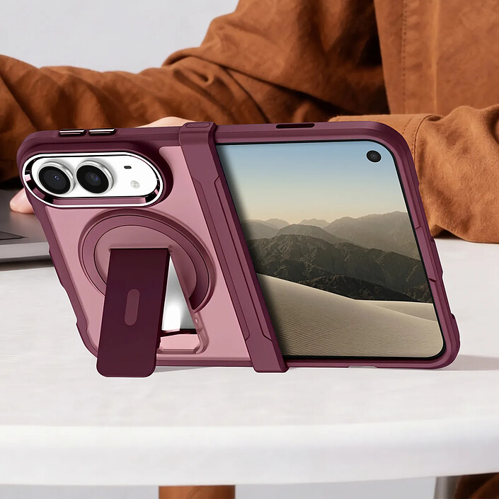 Acheter Générique Coque pour iPhone Duo Compatible MagSafe avec Support Béquille Bordeaux