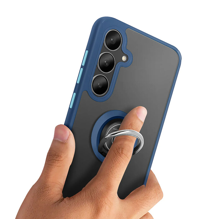 Coque pour Galaxy S26 FE avec Anneau Magnétique Rotatif et Finition Givrée Bleu nuit pas cher