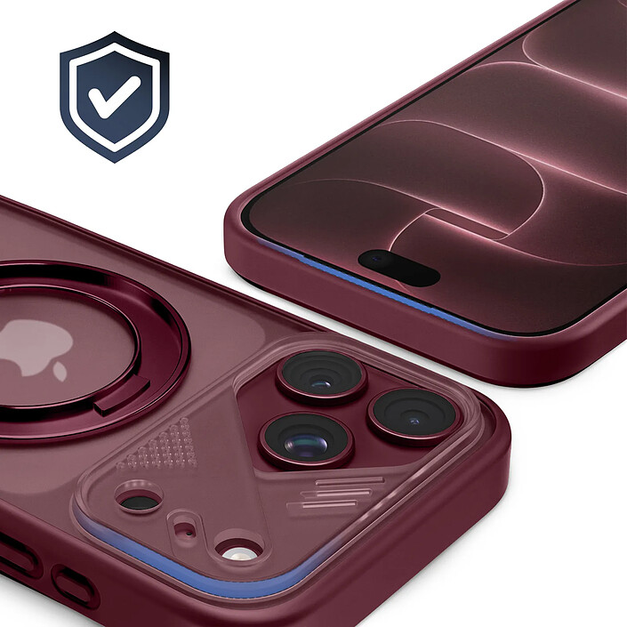 Avis Générique Coque MagSafe pour iPhone 18 Pro avec Dos Translucide et Anneau Rotatif Bordeaux